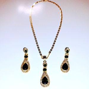 Gold Plated CZ/Emerald Jewelry Set